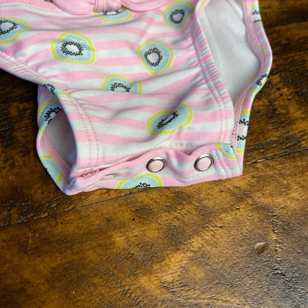 Cat & Jack Baby Girls‎ Swimsuit Size 3-6 M Pink Tutu Lined Striped w/ Kiwi Print